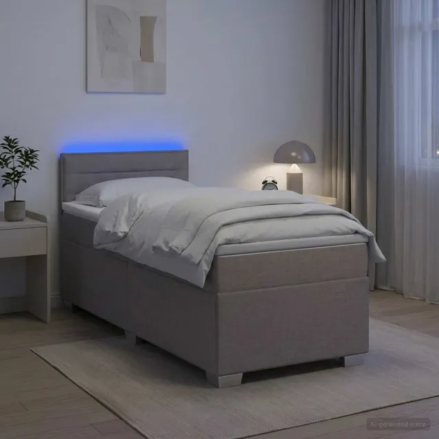 vidaXL Boxspring Bed met Matras en LED Taupe 90 x 200 cm Stof
