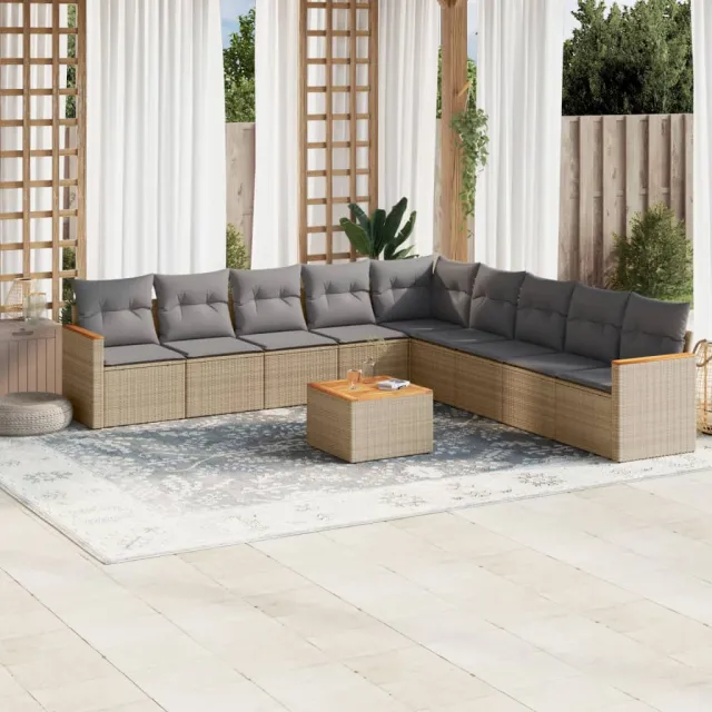 vidaXL 10-delige Loungeset met kussens poly rattan gemengd beige, foto 2