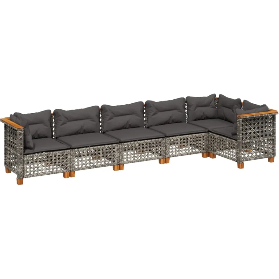 vidaXL 6-delige Loungeset met kussens poly rattan grijs, foto 3