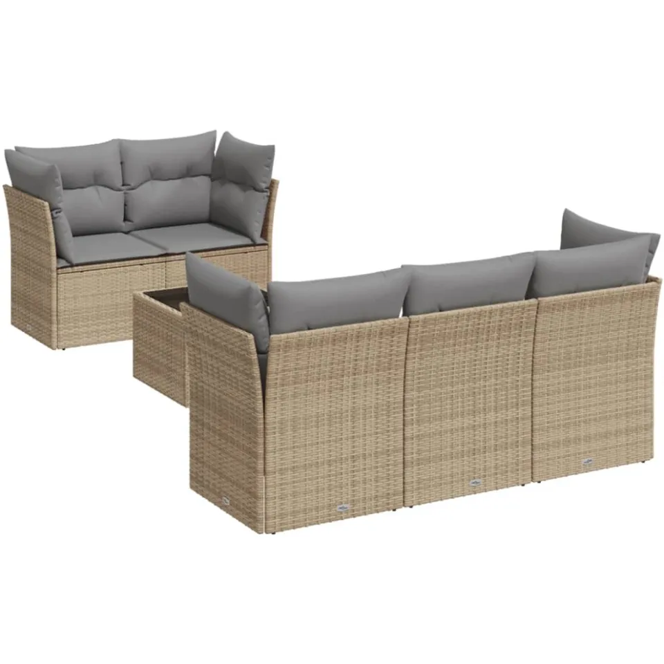 vidaXL 6-delige Loungeset met kussens poly rattan beige
