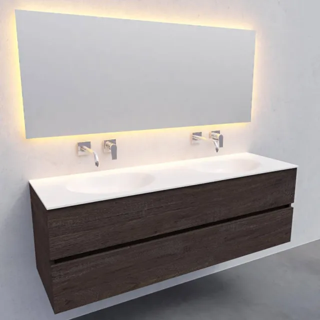 Boss & Wessing Badkamermeubel Solid Surface AQS Stockholm 150x46 cm Dubbel Wood Dark Brown Boss & Wessing Houtlook