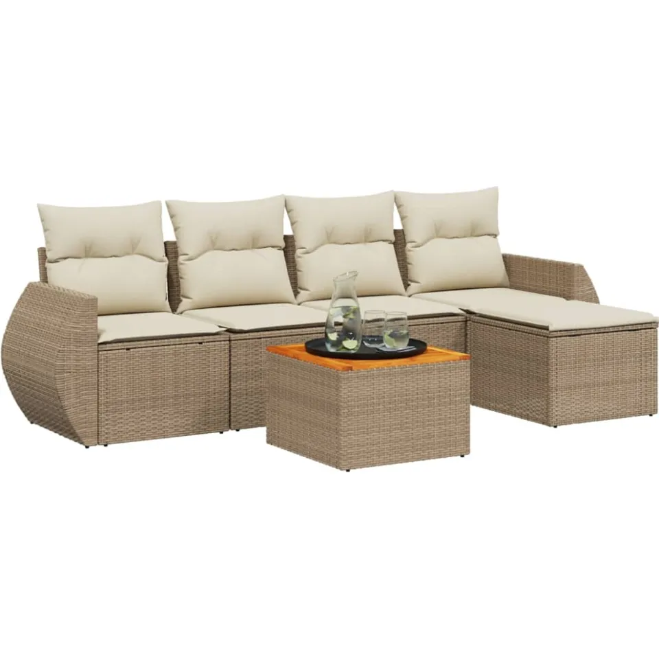 vidaXL 6-delige Loungeset met kussens poly rattan beige, foto 3