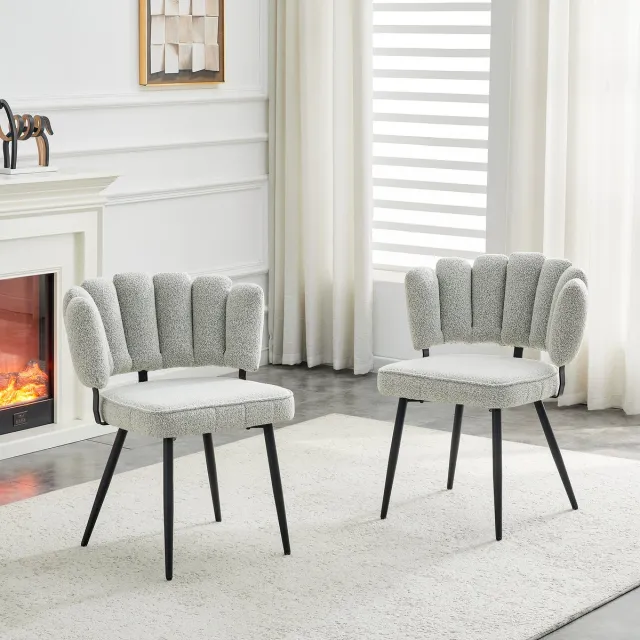 Wishdor Eetkamerstoelen - Bloemvormige Rugleuning En Gestoffeerde Zitting - Moderne Stijl - Voor Eetkamer En Woonruimte - Stof En Metaal - Lichtgrijs En Zwart - 48 X 50 X 80 Cm Zwart, Lichtgrijs