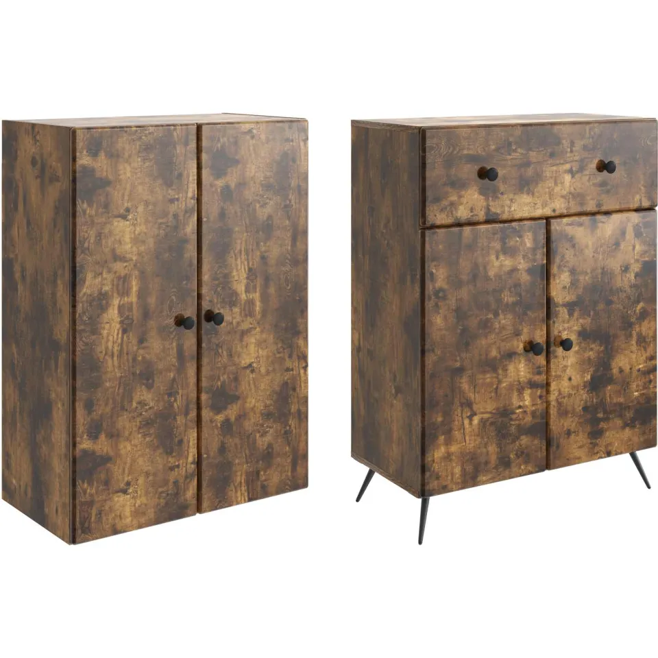 vidaXL Kastenset 2 st Gerookt eiken 66 x 34.5 x 90 cm Bewerkt hout, foto 3