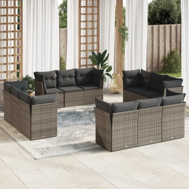 vidaXL 12-delige Loungeset met kussens poly rattan grijs, foto 2