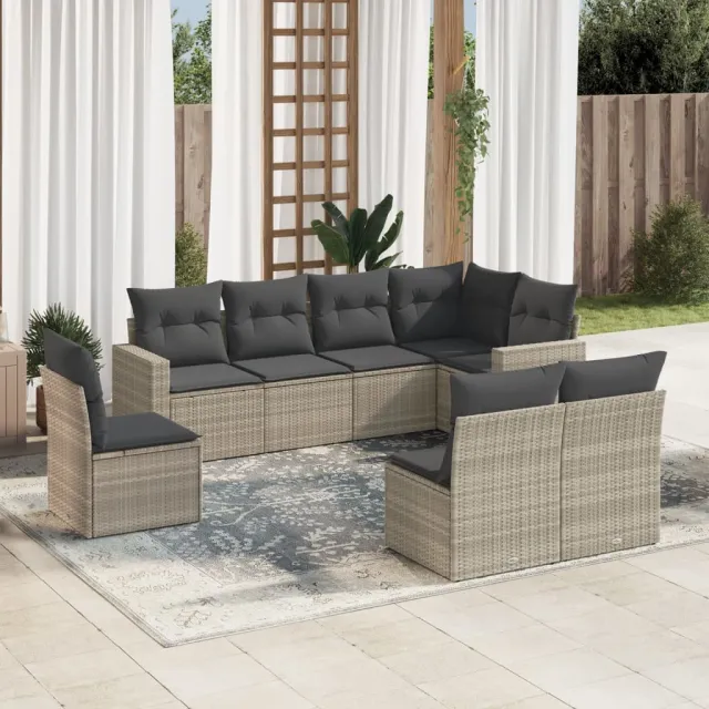 vidaXL 8-delige Loungeset met kussens poly rattan lichtgrijs grijs, foto 2