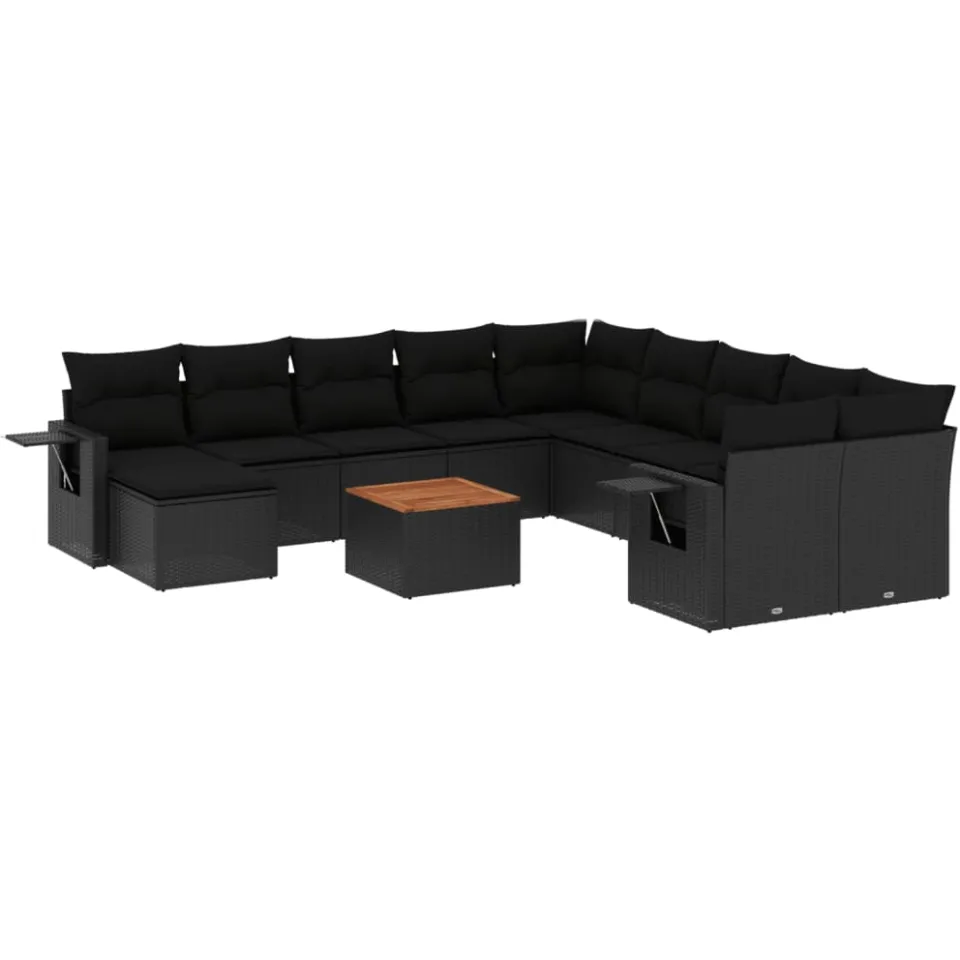 vidaXL 12-delige Loungeset met kussens poly rattan zwart, foto 3