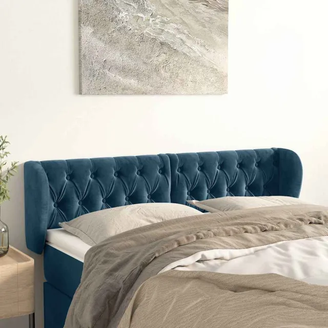 vidaXL Hoofdbord met randen 147x23x78/88 cm fluweel donkerblauw blauw