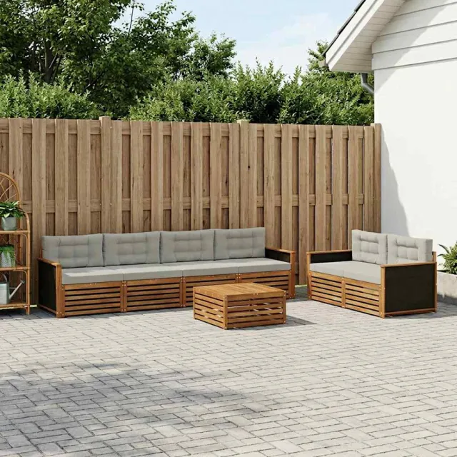 vidaXL Buiten bankenset 7 st 6-zits Naturel en lichtgrijs