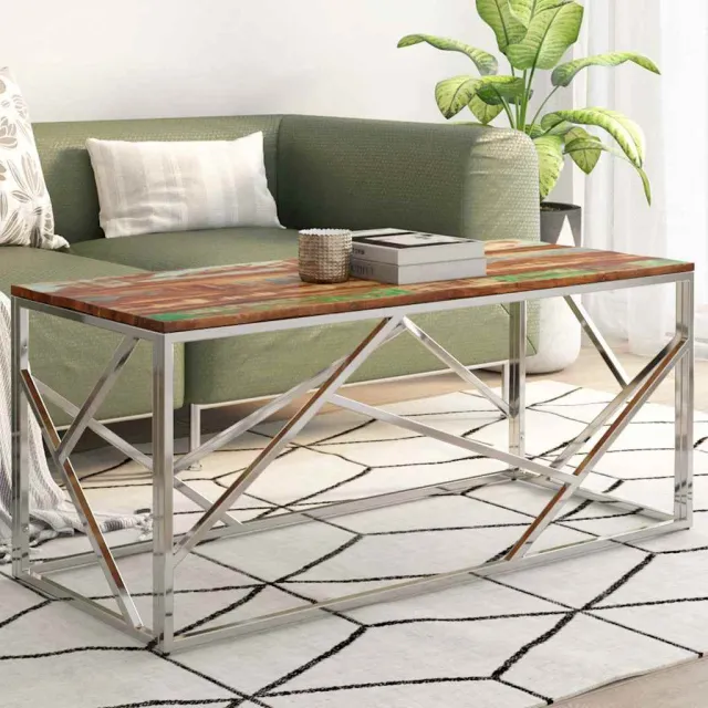 vidaXL Salontafel roestvrij staal en gerecycled hout zilverkleurig