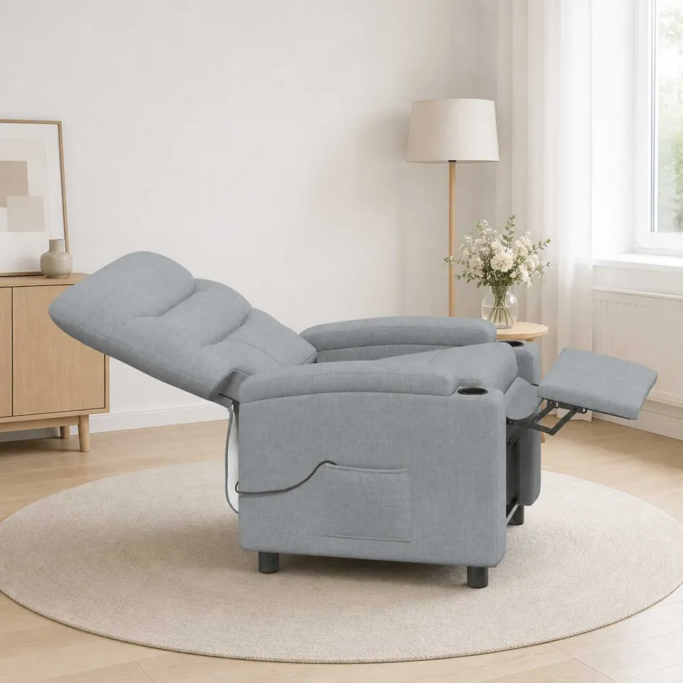 vidaXL Massage-relaxstoel Lichtgrijs 75 x 95 x 103 cm Stof, foto 4