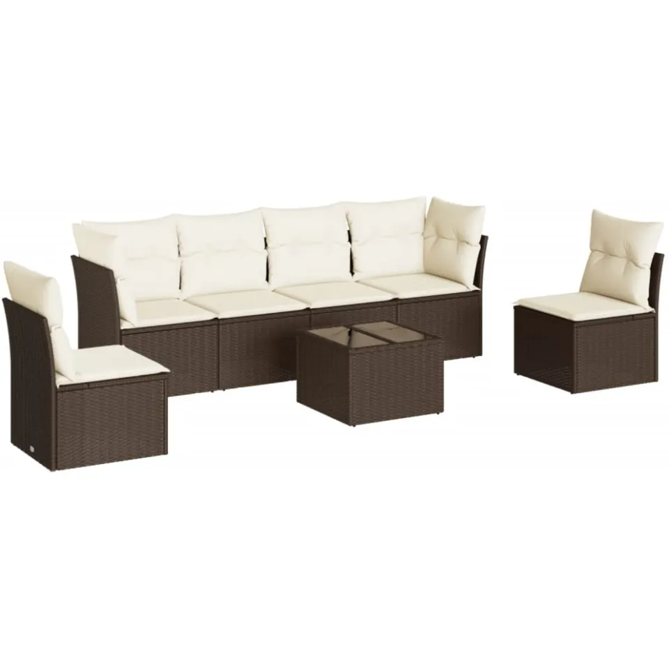 vidaXL 7-delige Loungeset met kussens poly rattan bruin