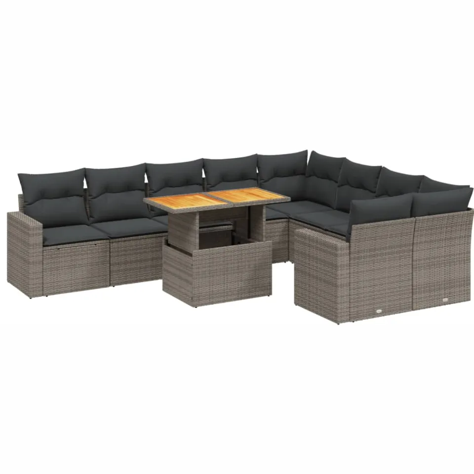 vidaXL 10-delige Loungeset met kussens poly rattan grijs, foto 3