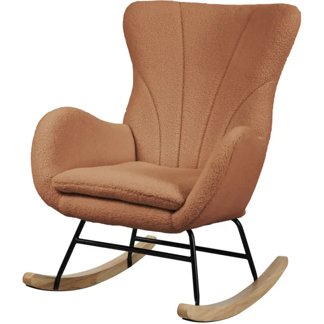 SVITA KNUT schommelstoel - woonkamerfauteuil houten lopers comfortabel gestoffeerd met armleuningen teddy boucle modern Scandi bruin