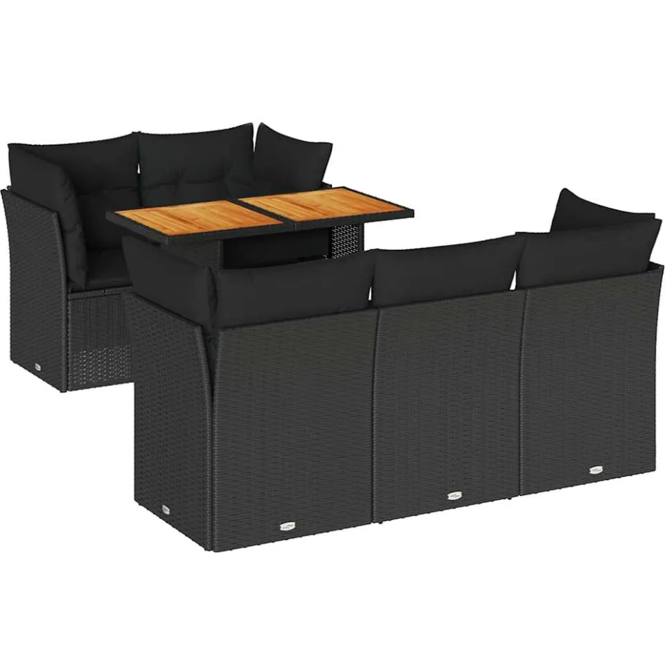 vidaXL 6-delige Loungeset met kussens poly rattan zwart, foto 3