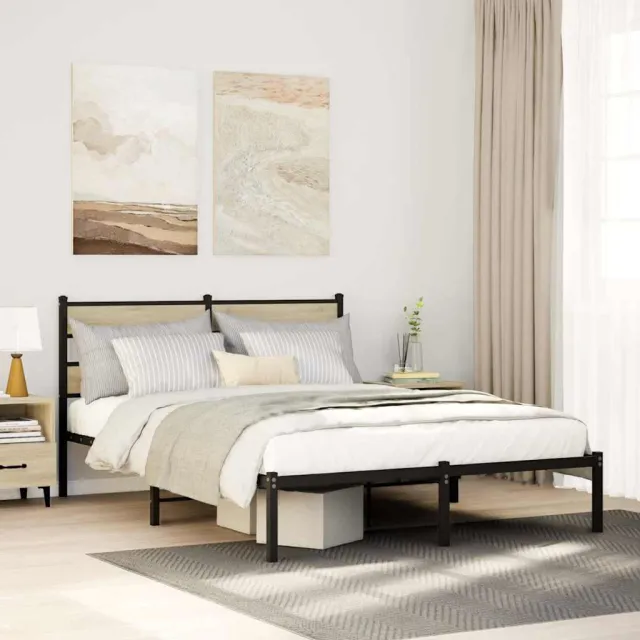 vidaXL Bedframe zonder matras metaal sonoma eikenkleurig 135x190 cm Bruin