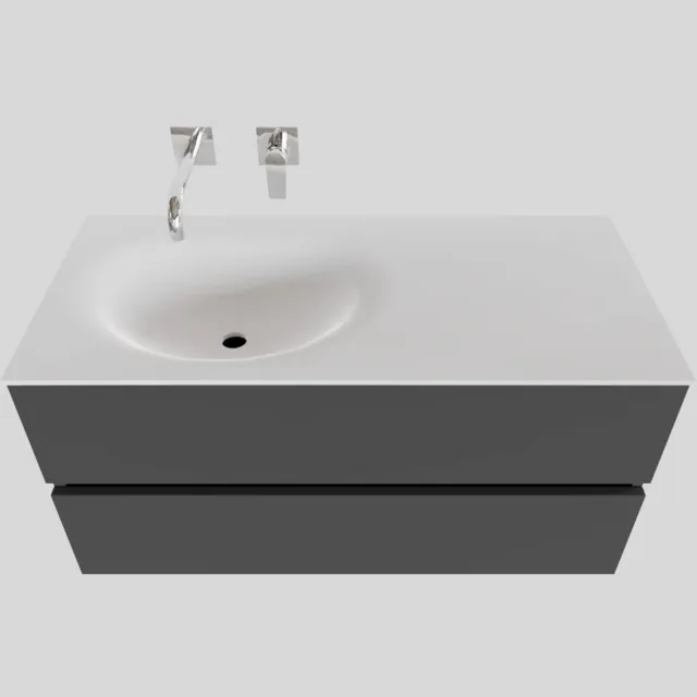 Boss & Wessing Badkamermeubel Solid Surface BWS Stockholm 100x46 cm Links Mat Antraciet (zonder kraangat)