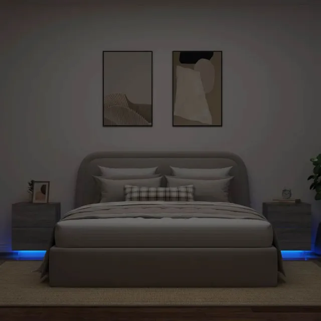 vidaXL Nachtkastjes met LED-verlichting 2 st bewerkt hout grijs sonoma, foto 2