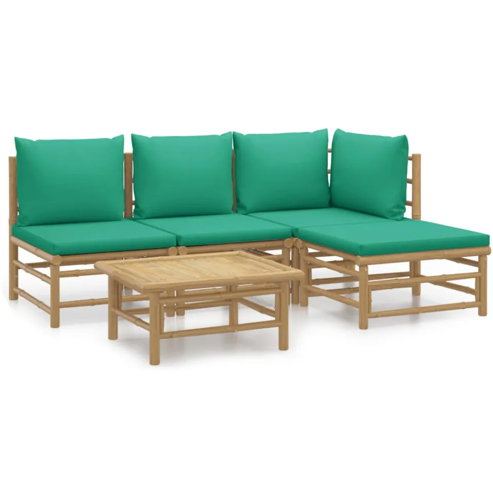 vidaXL 5-delige Loungeset met kussens bamboe groen Bruin