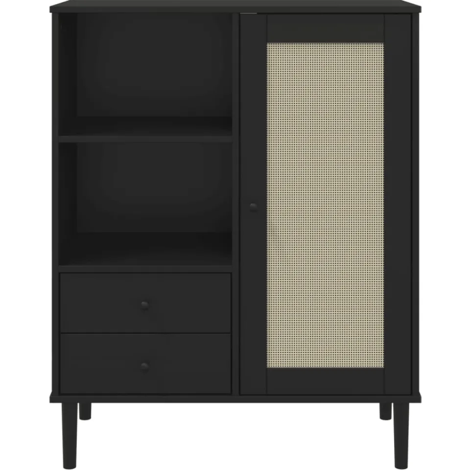 vidaXL Hoge kast SENJA rattan-look 90x40x112 cm grenenhout zwart