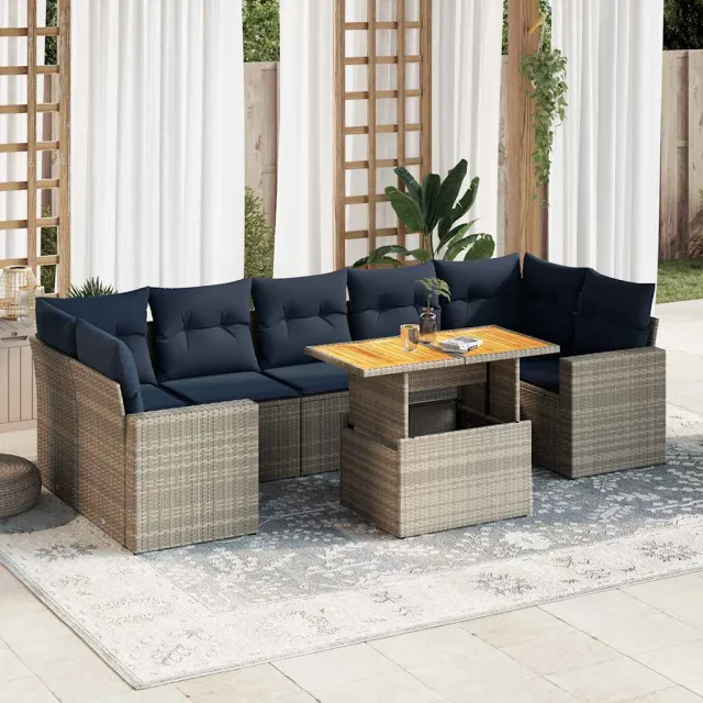 vidaXL 8-delige Loungeset met kussens poly rattan grijs, foto 2