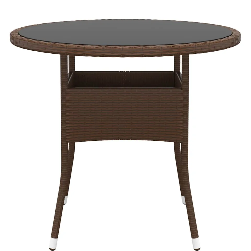 vidaXL Tuintafel Ø80x75 cm gehard glas en poly rattan bruin, foto 2