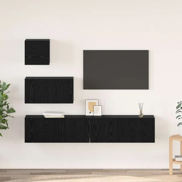 vidaXL Tv-meubelset 3 st Zwart Eiken Bewerkt hout, foto 2