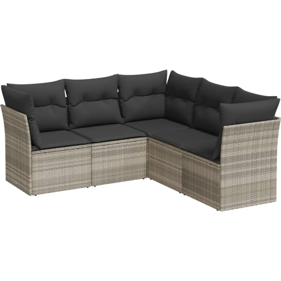vidaXL 5-delige Loungeset met kussens poly rattan lichtgrijs
