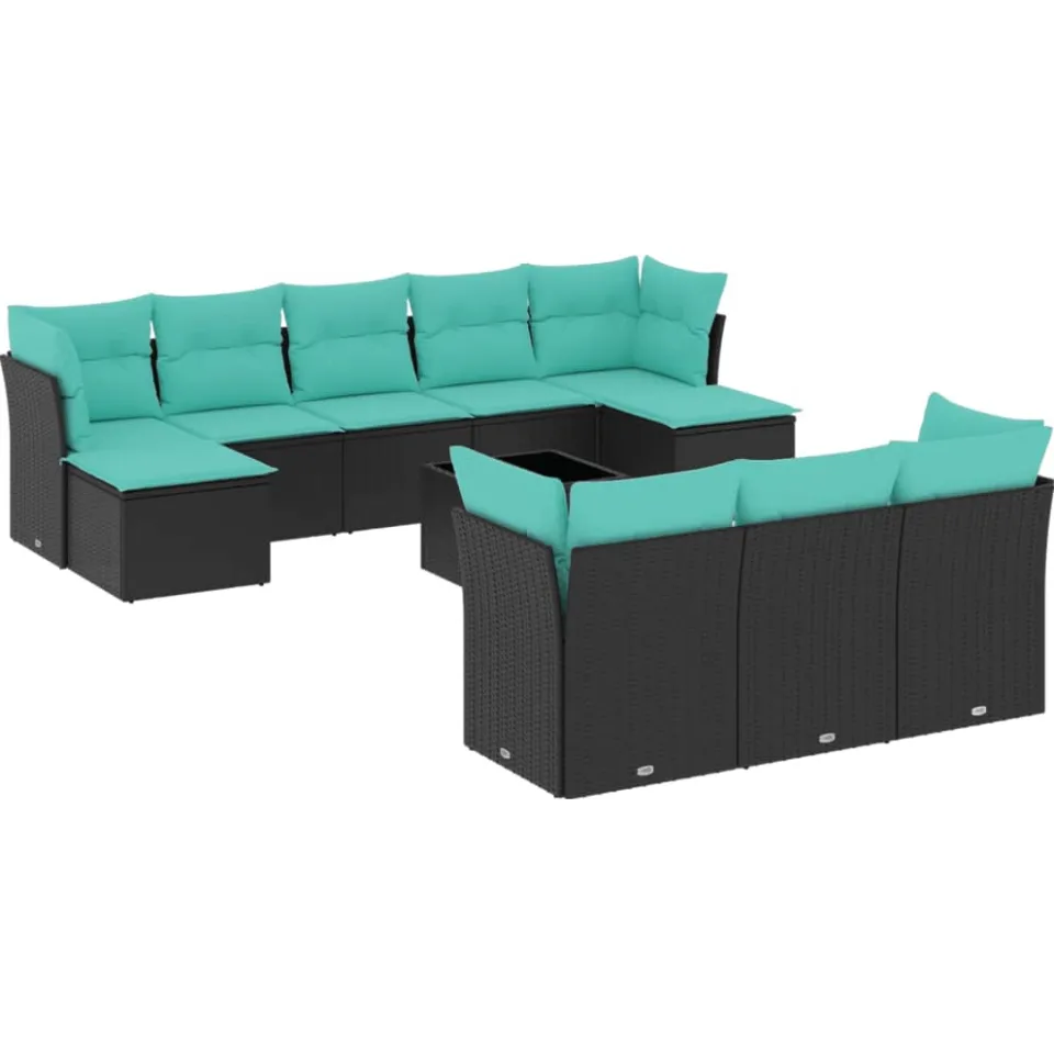 vidaXL 11-delige tuinbankset met kussens, zwart polyrotan, foto 3