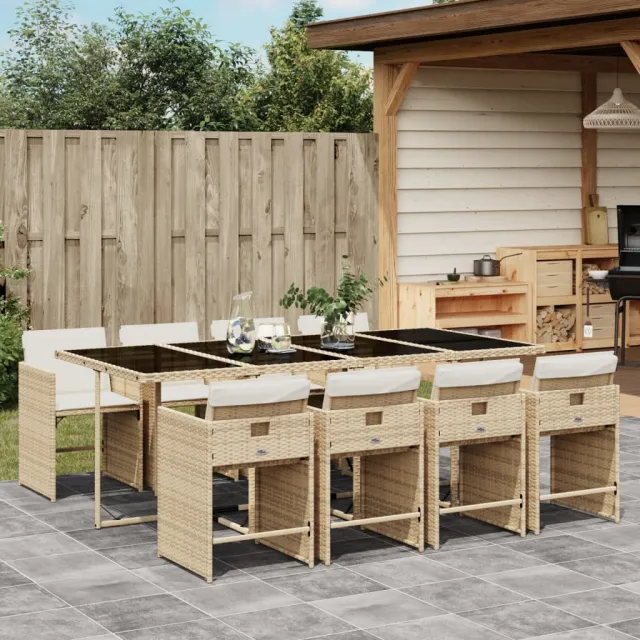 vidaXL 9-delige Tuinset met kussens poly rattan beige, foto 2