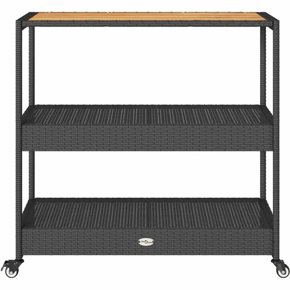 vidaXL Bartrolley 3-laags poly rattan en massief acaciahout zwart, foto 4