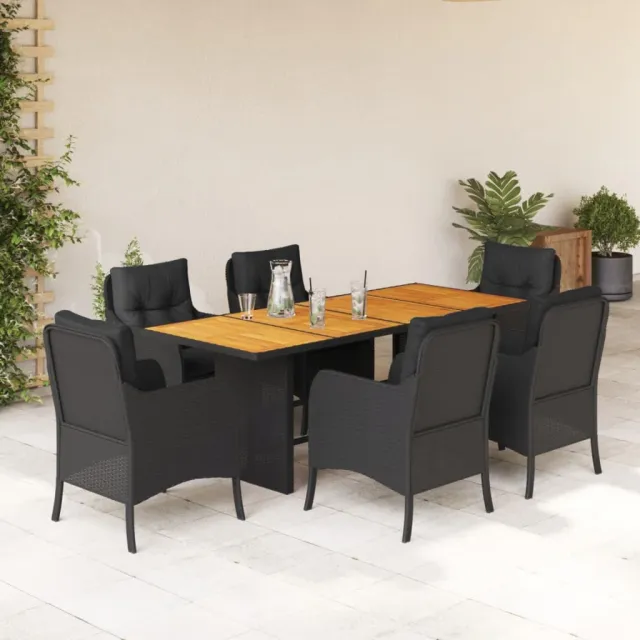 vidaXL 7-delige Tuinset met kussens poly rattan zwart, foto 2