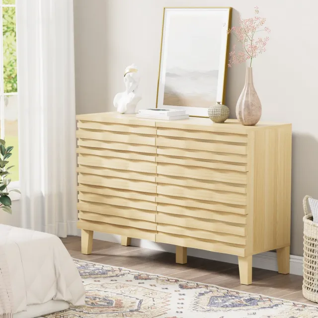 UEV Commode met 6 lades, hout, 120x40x80,5 cm, smalle ladekast, opbergkast, dressoir voor woonkamer, slaapkamer Ivoorwit