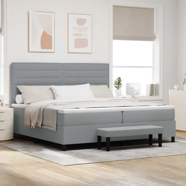 vidaXL Boxspringbed met hoofdeinde Lichtgrijs 200 x 200 cm Stof