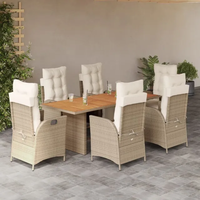 vidaXL 7-delige Tuinset met kussens poly rattan beige