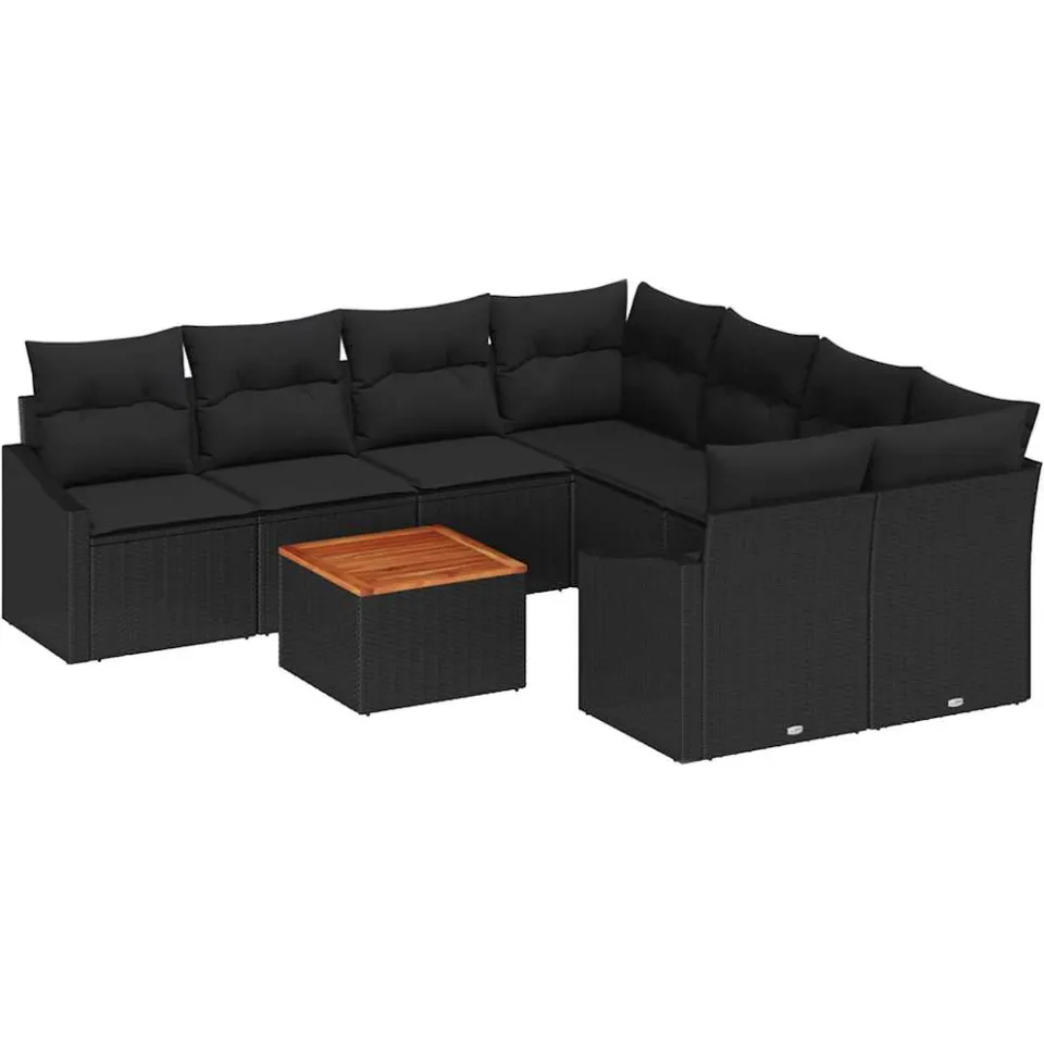 vidaXL Tuinbankenset 9 st Zwart poly rattan