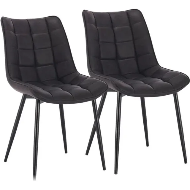Loft Home Eetkamerstoelen - 2 Stuks - Set van 2 - Zwart poten - Kunstleer bekleding - Stoelen - Eetkamerstoel - Antraciet - Grijs