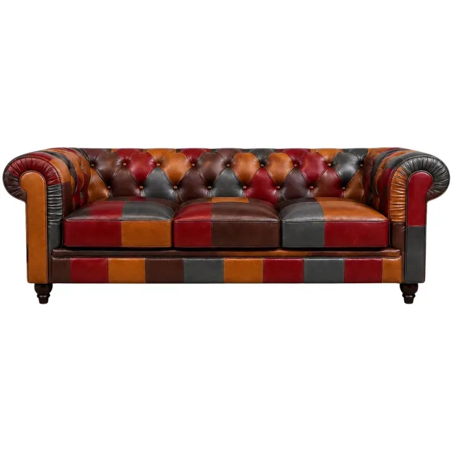 Meubeldistrict Chesterfield Bank - 3 Zits - Patchwork - Multicolor - Leer - Sofa - Chesterfield Meubel - Bank - Bankstel