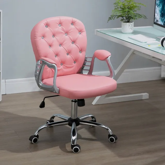 MODFU Bureaustoel - Ergonomisch En In Hoogte Verstelbaar - Met Zachte Vulling - Kunstleer - Roze - 59,5 x 60,5 x 93-103 Cm