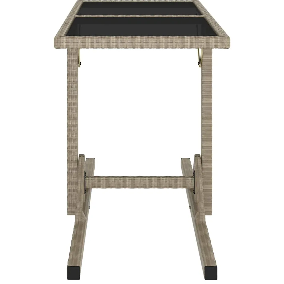 vidaXL Tuintafel 110x53x72 cm glas en poly rattan beige, foto 3