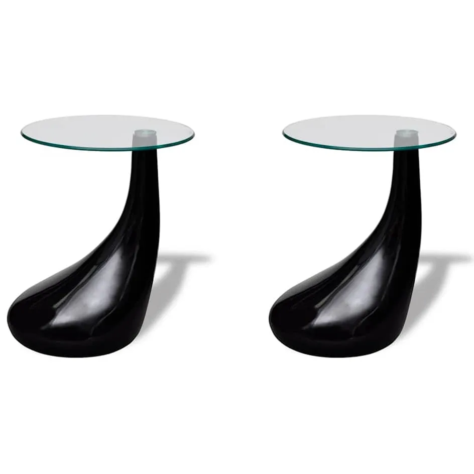 vidaXL Salontafel met rond glazen tafelblad hoogglans zwart 2 st