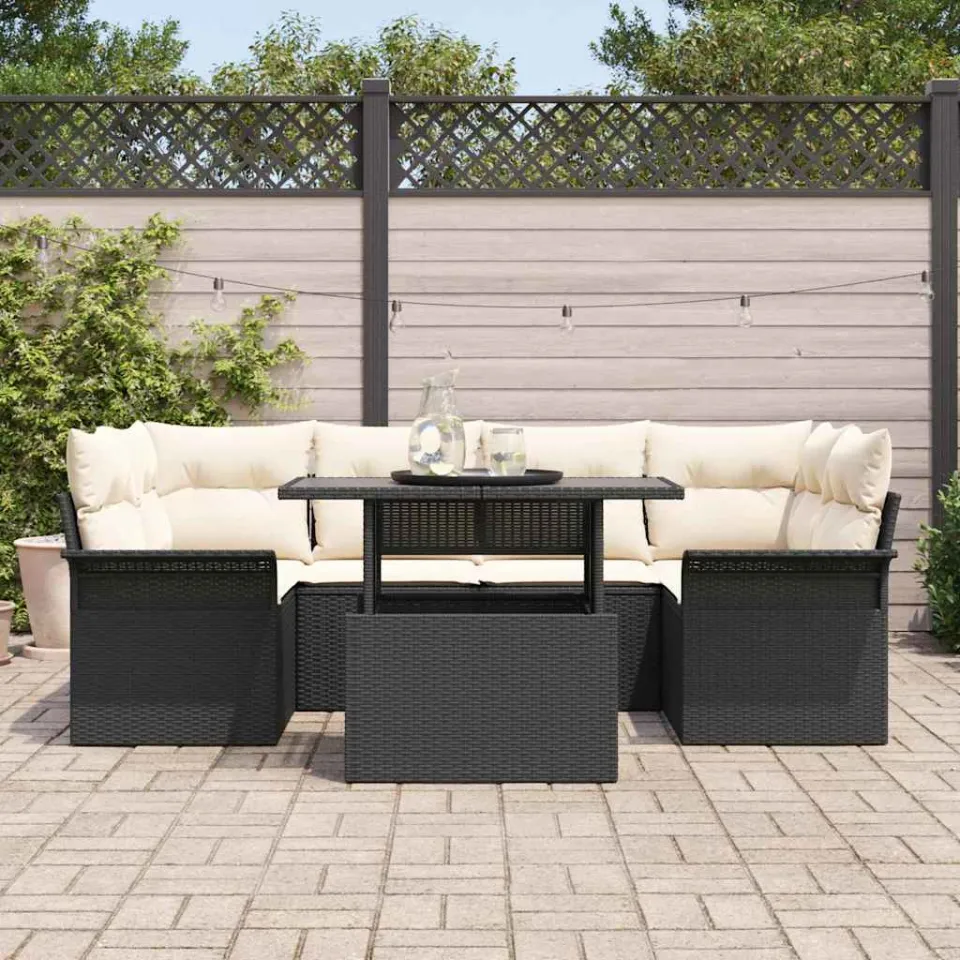 vidaXL Tuin Sofa Set 7 st Zwart poly rattan, foto 3