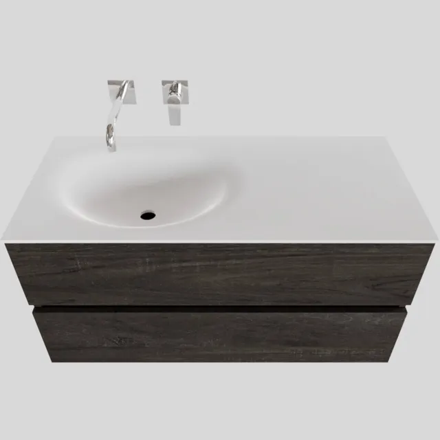 Boss & Wessing Badkamermeubel Solid Surface BWS Stockholm 100x46 cm Links Wood Dark Brown (0 kraangaten) Houtlook