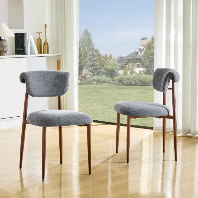 Clruro Eetkamerstoelen 2 Stuks - Gebogen Rug zonder Armleuningen - Linnen en Metaal Grijs
