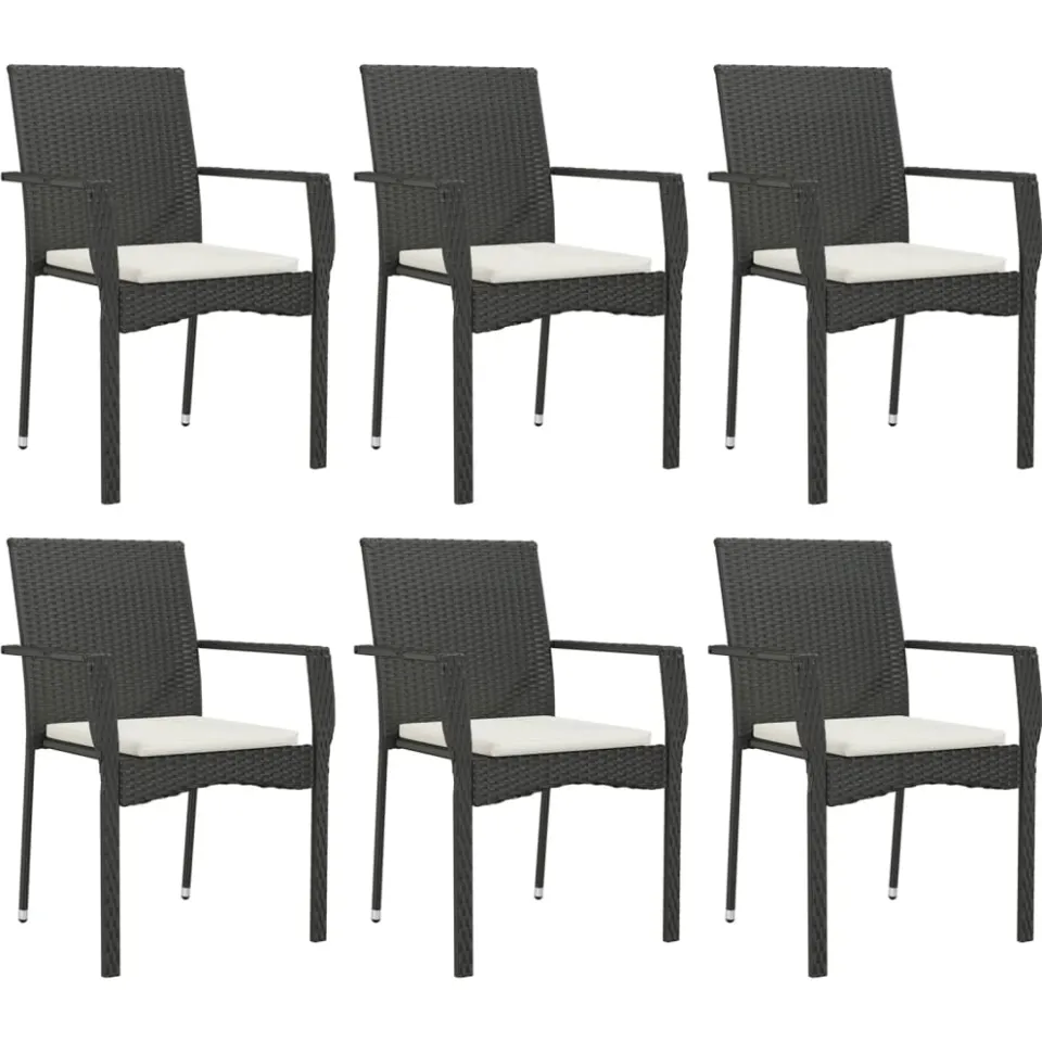 vidaXL 7-delige Tuinset met kussens poly rattan zwart