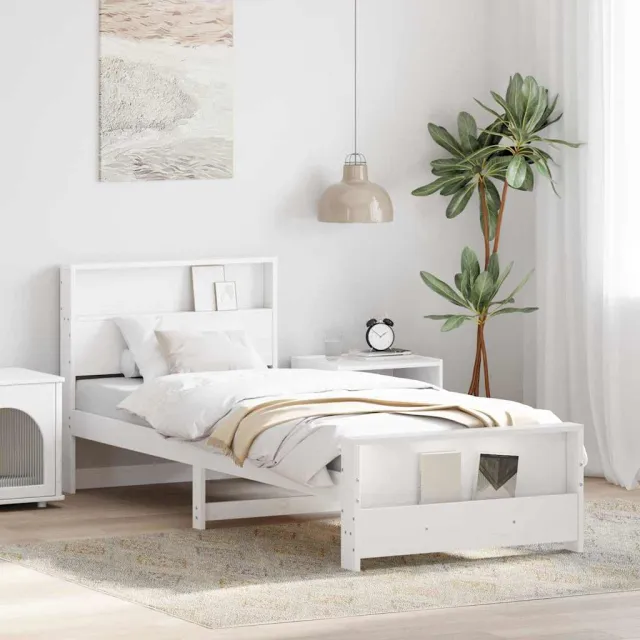 vidaXL Bedframe met plank Wit 100 x 200 cm Massief grenenhout