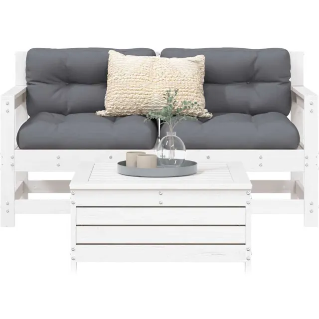 vidaXL 3-delige Loungeset massief grenenhout wit, foto 2