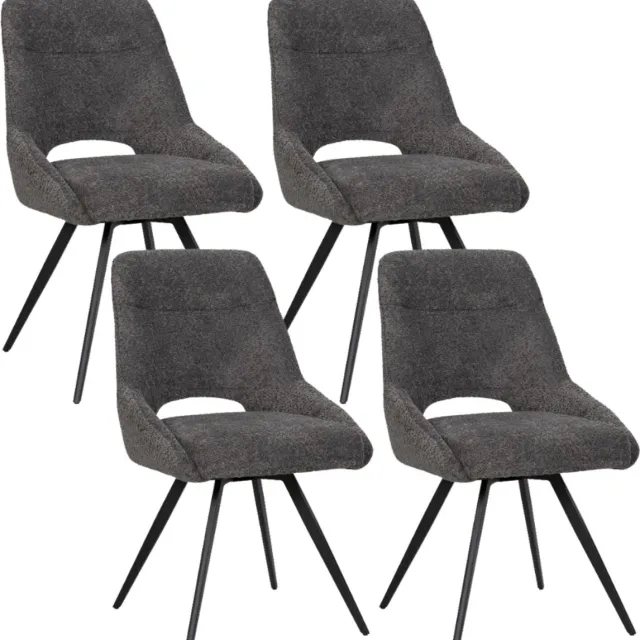BukkitBow Eetkamerstoel / Keukenstoel - Geschikt als Make-up Stoel - Chenille & Metalen Onderstel - Chenille Stof - Donker Grijs - 4 Stuks