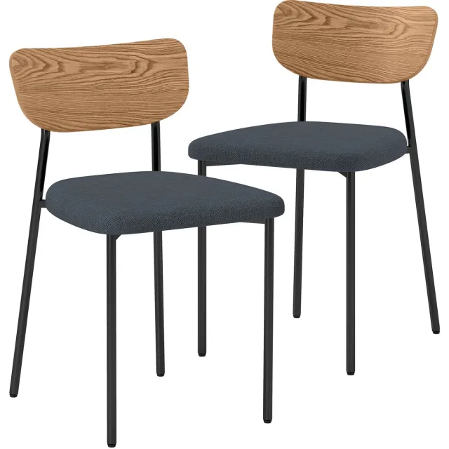 Homcom Eetkamerstoel-Polyester-45x49x76cm-Natuurlijk hout