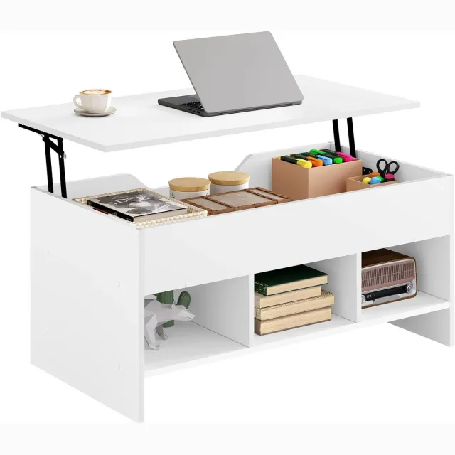 Gudalio Salontafel - Bijzettafel - Koffietafel - Banktafel - Opklapbaar - Opbergruimte - Modern - 96 x 45 x 51 cm - Wit